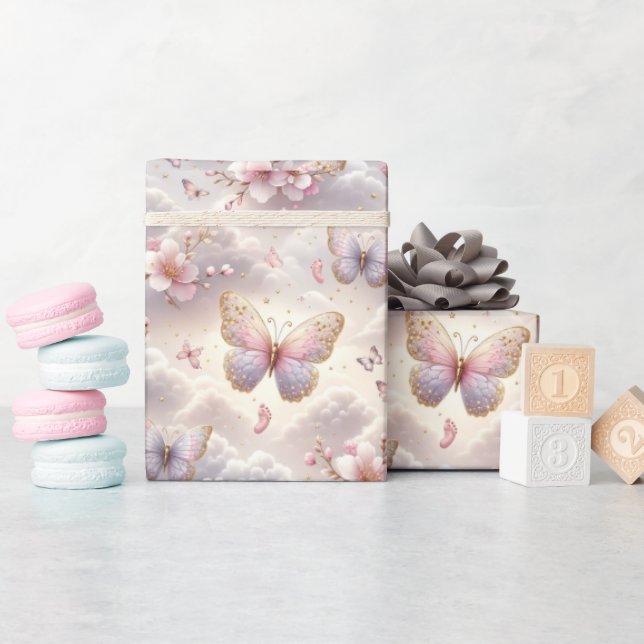 Cadeau Papier à envelopper Baby shower papillon Dreams (Baby Shower)