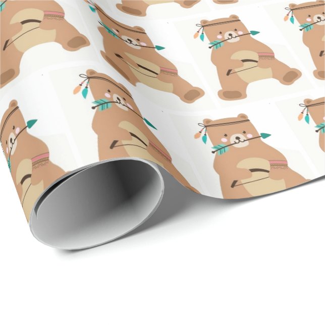 Cadeau Papier à envelopper - Bébé Brave Ours (Coin rond)