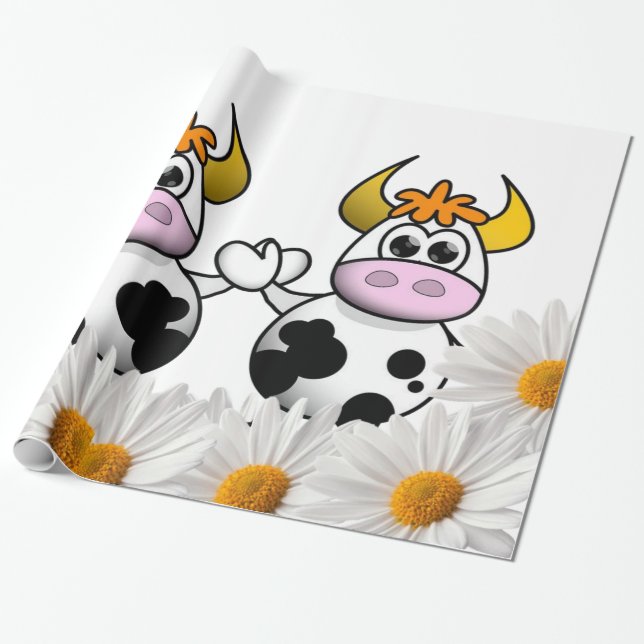 Cadeau Papier à envelopper brillant, Baisy blanc de vache (Déroulé)
