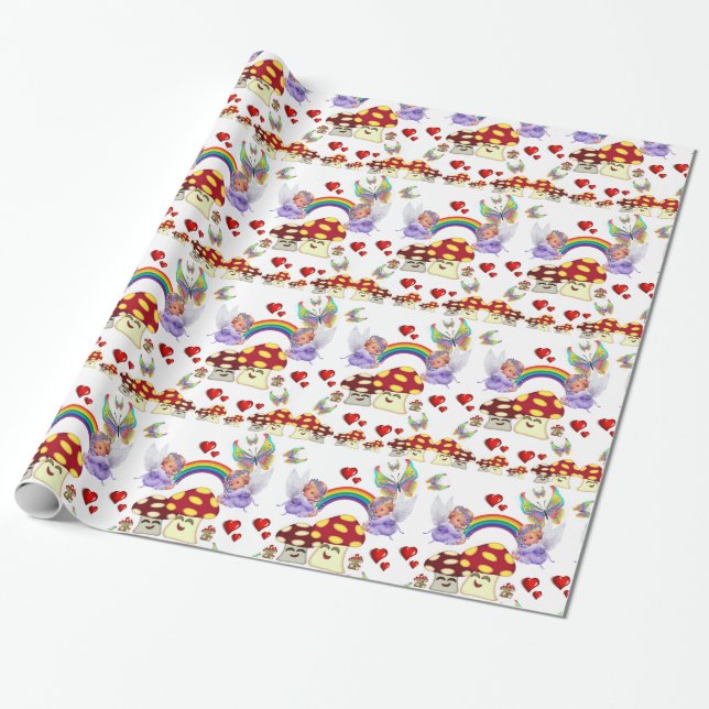 Cadeau Papier à envelopper brillant, Champignons papillon (Déroulé)