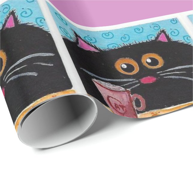 Cadeau Papier à envelopper brillant Chat lunatique (Coin rond)
