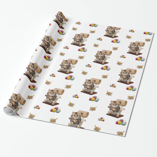 Cadeau Papier à envelopper brillant, Fil Condo Chat Chat  (Déroulé)