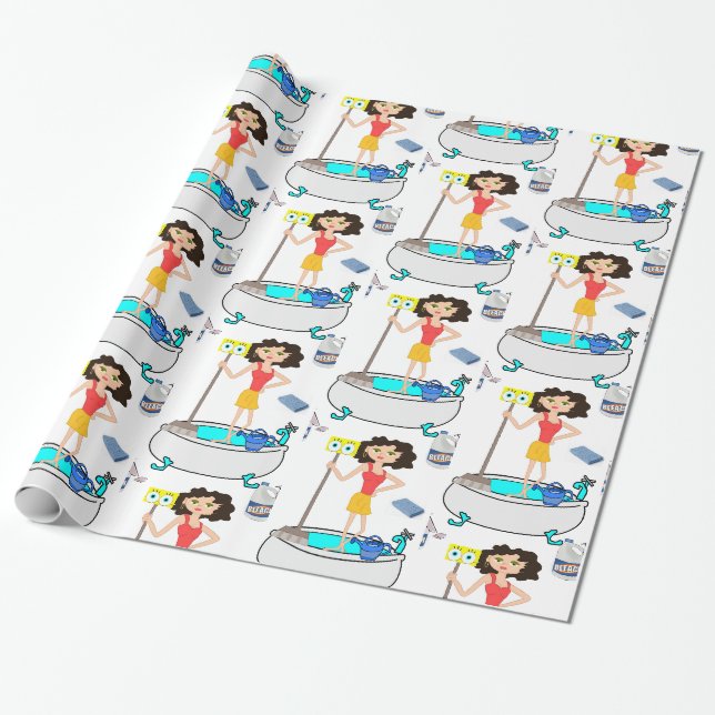 Cadeau Papier à envelopper brillant, Lady de nettoyage (Déroulé)