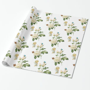 Cadeau Papier à envelopper brillant, Papillon Rose ange