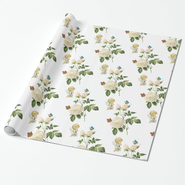 Cadeau Papier à envelopper brillant, Papillon Rose ange (Déroulé)