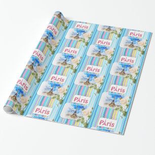 Cadeau Papier à envelopper brillant, Paris France Bleu