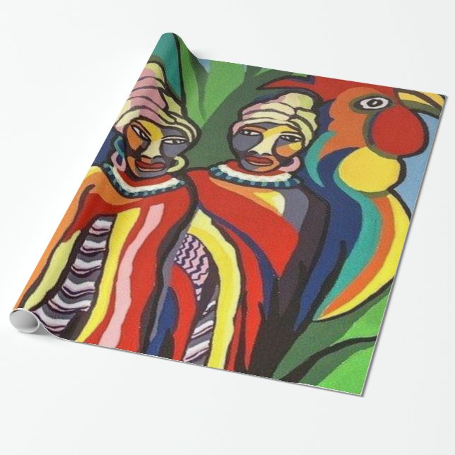 Cadeau Papier à envelopper brillant, perroquet pour femme (Déroulé)