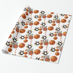 Cadeau Papier à envelopper brillant, pingouin de basket