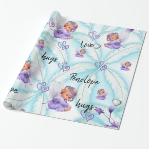 Cadeau Papier à envelopper brillant, Plumes Bleues Ange C