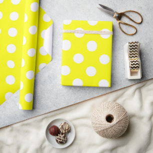 Cadeau Papier à envelopper brillant Pot Polka jaune et bl