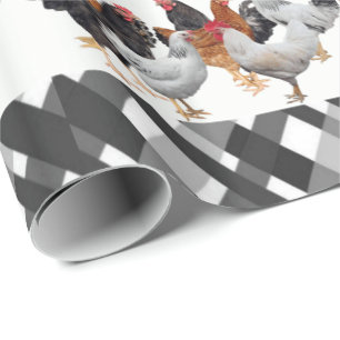 Cadeau Papier à envelopper brillant Poulets noir Plaid