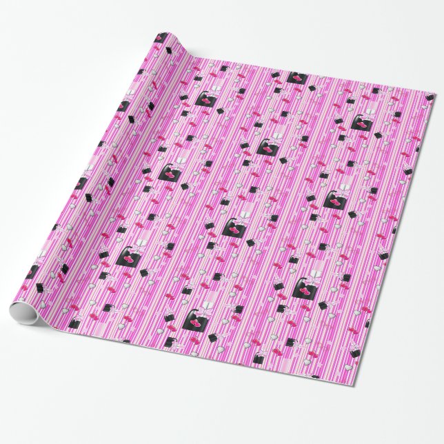 Cadeau Papier à envelopper brillant, Rouge rose Bouton ro (Déroulé)