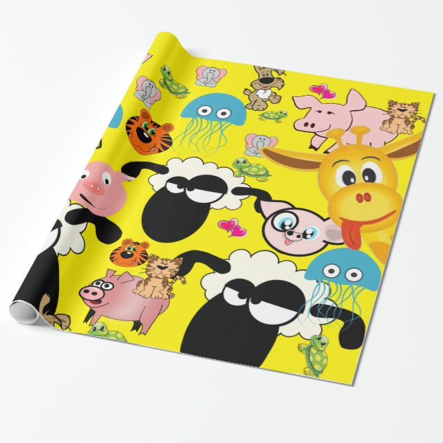 Cadeau Papier à envelopper brillant Zoo Animaux Giraffe E (Déroulé)