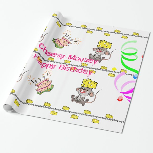 Cadeau Papier à envelopper Cheesy Mousey Joyeux anniversa (Déroulé)