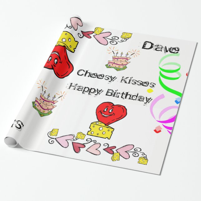 Cadeau Papier à envelopper Cheesy Red Heart Joyeux annive (Déroulé)