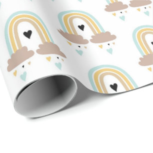 Cadeau Papier à envelopper - Coeurs nuages arc-en-ciel