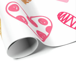 Cadeau Papier à envelopper - Coeurs rose et or