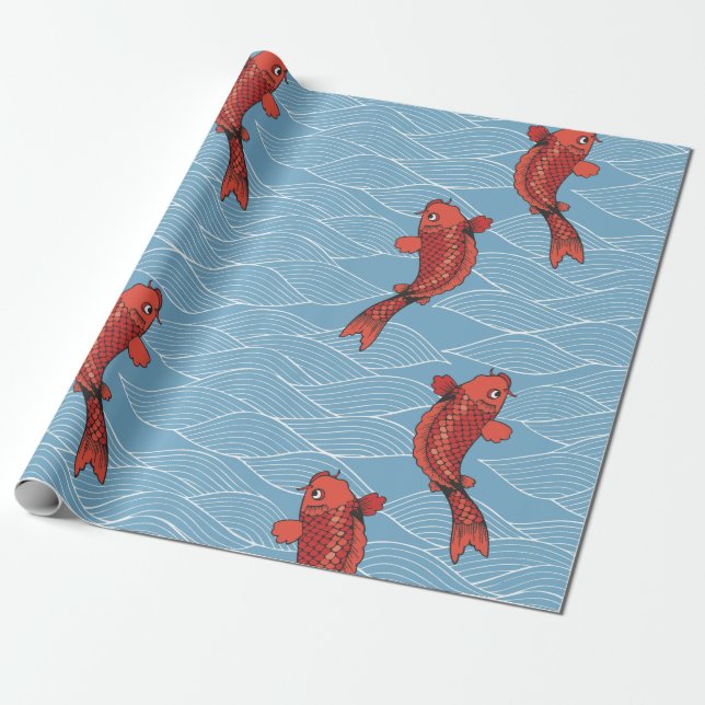 Cadeau Papier à envelopper de POISSON KOI JAPONAIS (Déroulé)