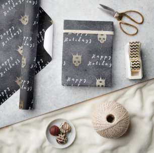 Cadeau Papier à envelopper Joyeuses fêtes Crânes noirs