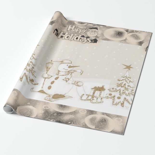 Cadeau Papier à envelopper Noël Joyeux Vacances Snowman (Déroulé)