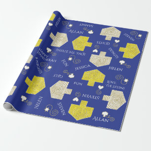 Cadeau Papier à envelopper personnalisé Chanukah "Dreidel