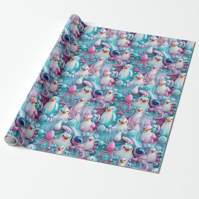 Cadeau Papier à envelopper - Pingouins à fierté transgenr (Déroulé)