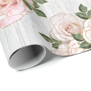 Cadeau Papier à envelopper Rouleau 6' Rustic Blush Roses