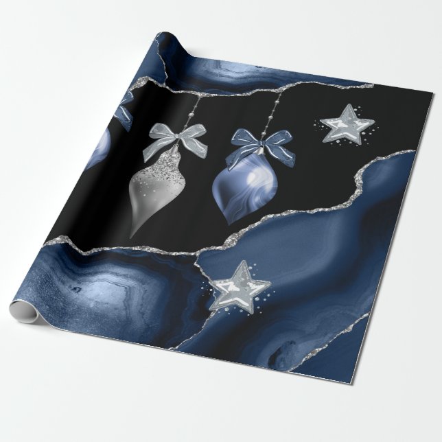 Cadeau Papier à envelopper rouleaux de Noël bleu/argent (Déroulé)