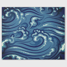 Papier à envelopper VAGUES JAPONAISES EN BLEU