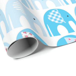 Cadeau Papier à enveloppes - Eléphants Bleus