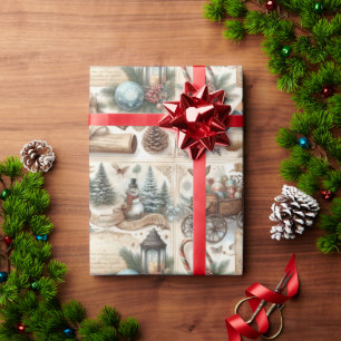 Cadeau Papier à motif d'hiver/ Noël à l'aquarelle antique