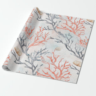 Cadeau Papier aquarelle luxueux vague océanique et corail