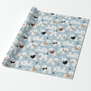 Cadeau Papier Bichon Frise Bones and Paws Blue Wrapper