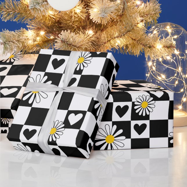Cadeau Papier blanc noir À damiers enveloppement (Vacances)