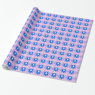 Cadeau papier bleu de fleurs
