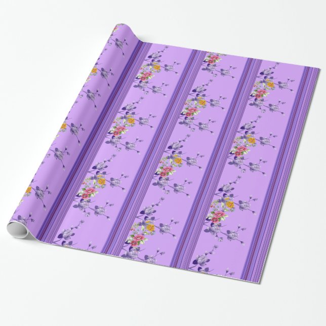 Cadeau Papier brillant à envelopper, à bande violet flora (Déroulé)
