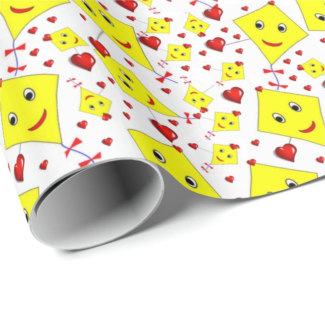 Cadeau Papier brillant à envelopper Cerfs-volants jaunes (Coin rond)