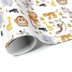 Cadeau Papier brillant à envelopper Eléphant Tiger Singe
