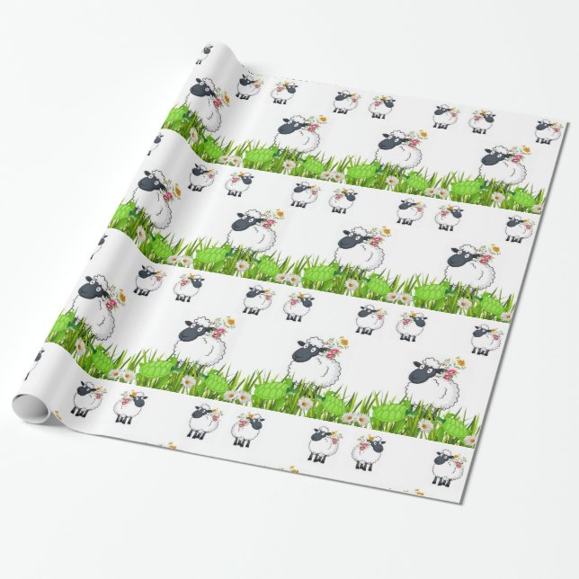 Cadeau Papier brillant à envelopper, Mouton floral (Déroulé)