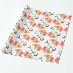 Cadeau Papier brillant, Boules de golf Golfer Floral