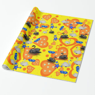 Cadeau Papier brillant, Coeurs orange cygne Jaune
