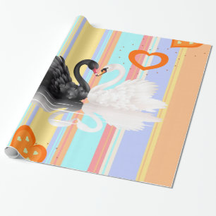 Cadeau Papier brillant, Coeurs rayés Cygnes
