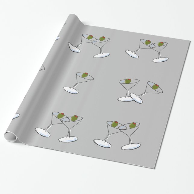 Cadeau Papier brillant, Lunettes à Martini Gris (Déroulé)