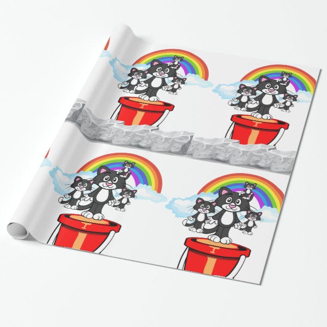 Cadeau Papier brillant, Nuages Arc-en-ciel Chats (Déroulé)