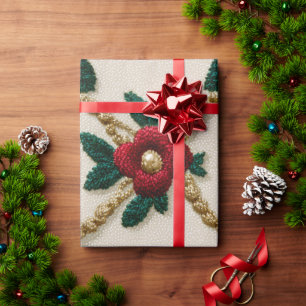 Cadeau Papier brodé à enveloppement floral de Noël Fête