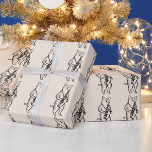 CADEAU PAPIER DE CARTOGRAPHIE DE NOËL JAZZ CAT SAXOPHONE