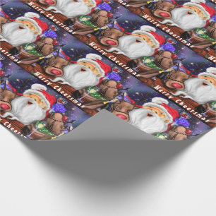 Cadeau Papier de Noël Père Noël avec rennes