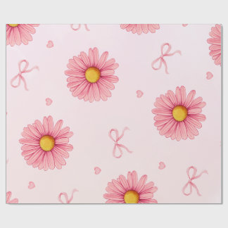 Cadeau Papier de soie fleurs roses, rubans et coeurs