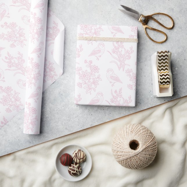 Cadeau Papier de Soie Rose Fleurie et Oiseaux pour Enterr (Artisanat)