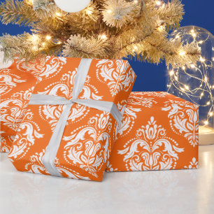 Cadeau Papier de tissus blanc et orange pour Damas floral